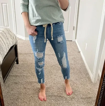 Women Fashion High Waist Ripped Tight Jeans