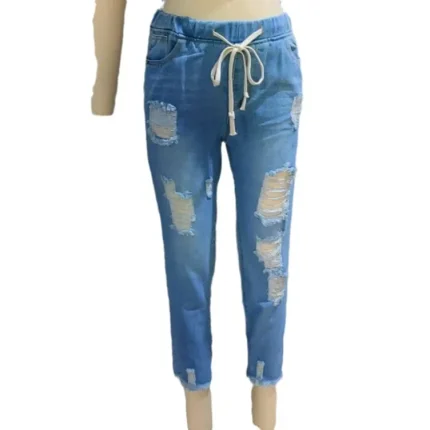 Women Fashion High Waist Ripped Tight Jeans - Image 4