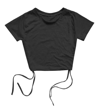 Women Fashion Sexy Solid Color Short-Sleeve Drawstring Tight Crop Top - Image 5