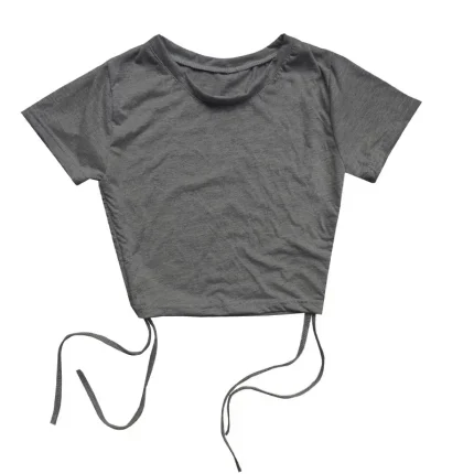 Women Fashion Sexy Solid Color Short-Sleeve Drawstring Tight Crop Top - Image 6