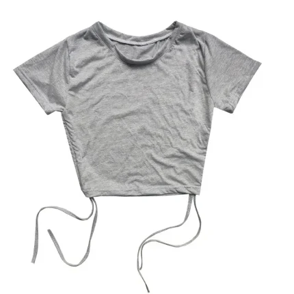 Women Fashion Sexy Solid Color Short-Sleeve Drawstring Tight Crop Top - Image 7