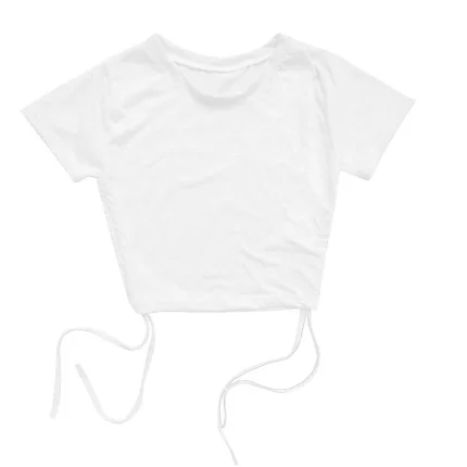 Women Fashion Sexy Solid Color Short-Sleeve Drawstring Tight Crop Top - Image 8