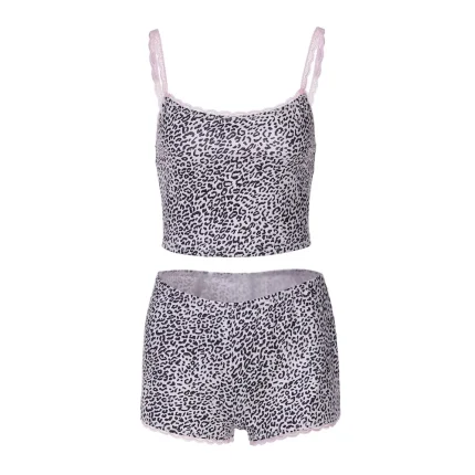 Women Fashion Sexy Leopard Lace Camisole Tight Shorts Two-Piece Set - Image 5