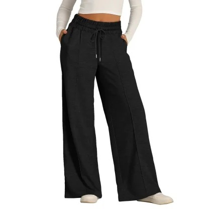 Women Fashion Casual Solid Color High-Waist Drawstring Wide-Leg Pants - Image 7