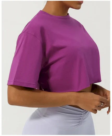 Women Fashion Casual Solid Color Short-Sleeve Loose Sports T-Shirt - Image 2