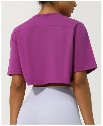 Women Fashion Casual Solid Color Short-Sleeve Loose Sports T-Shirt - Image 3