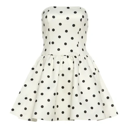 Women Fashion Elegant Dot Printed Bowknot Tube Top Slim-Fit Dress - Image 4
