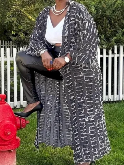 Women Fashion Casual Ripped Tassel Long-Sleeve Denim Coat - Image 4