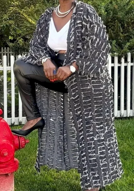 Women Fashion Casual Ripped Tassel Long-Sleeve Denim Coat - Image 7