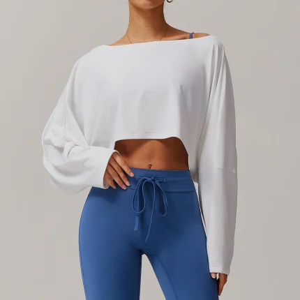 Women Fashion Casual Solid Color Long Sleeve Spaghetti Strap Crop Top Yoga Sports T-Shirt - Image 4
