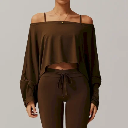 Women Fashion Casual Solid Color Long Sleeve Spaghetti Strap Crop Top Yoga Sports T-Shirt - Image 6