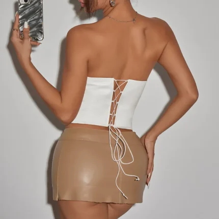 Women Fashion Sexy Lace Splicing Beads Slim Fit Lace-Up Corset Tube Top - Image 3