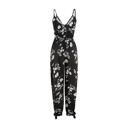 Women Fashion Sexy Printed V-Neck Spaghetti Strap Backless Lace-Up Jumpsuit - Image 4