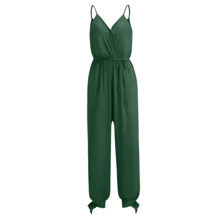 Women Fashion Sexy Printed V-Neck Spaghetti Strap Backless Lace-Up Jumpsuit - Image 5