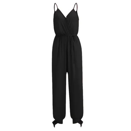 Women Fashion Sexy Printed V-Neck Spaghetti Strap Backless Lace-Up Jumpsuit - Image 6