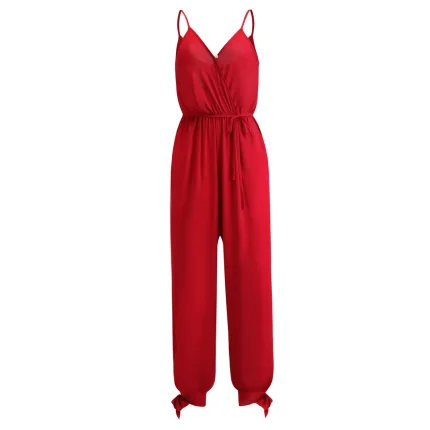 Women Fashion Sexy Printed V-Neck Spaghetti Strap Backless Lace-Up Jumpsuit - Image 7