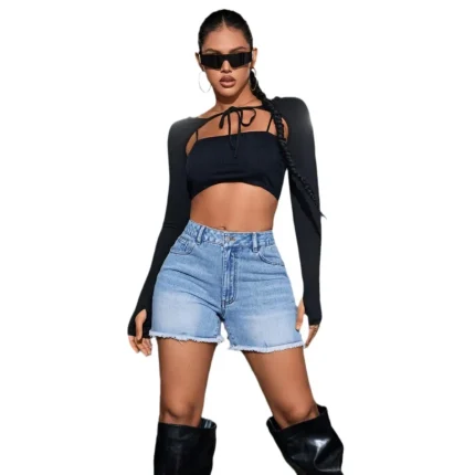 Women Fashion Casual High Waist Loose Denim Shorts - Image 3