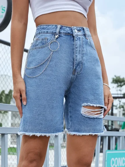 Women Fashion Casual High Waist Loose Ripped Denim Shorts - Image 4