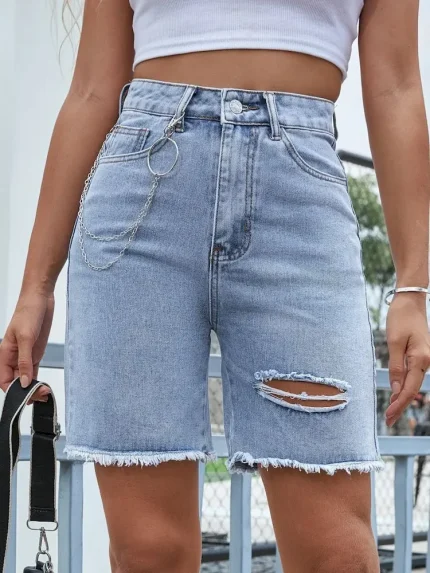 Women Fashion Casual High Waist Loose Ripped Denim Shorts - Image 5
