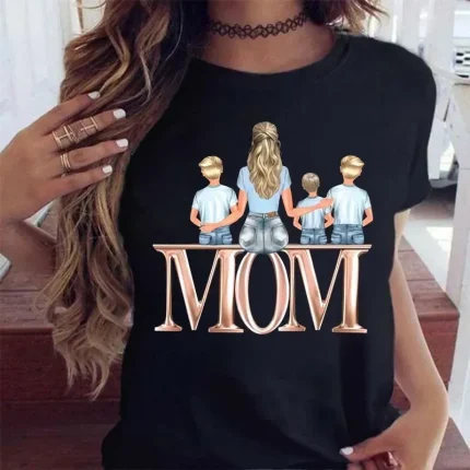 Fun Mother'S Day Letter Print Crewneck Short-Sleeved Mom T-Shirt - Image 7